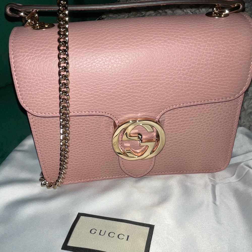 NEW!! Gucci Pink Leather Interlocking GG